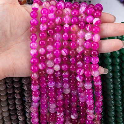 Fuchsia natural con rayas de ágata con hilos sueltos de perlas para la fabricación de joyas