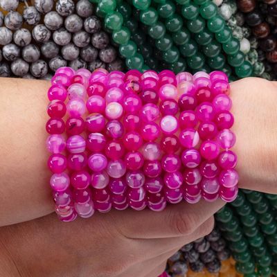 Fuchsia natural con rayas de ágata con hilos sueltos de perlas para la fabricación de joyas
