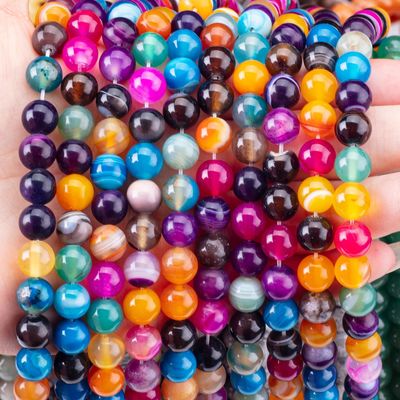 Rainbow Stripped Agate Strands de cuentas sueltas Piedra semipreciosa para hacer joyas