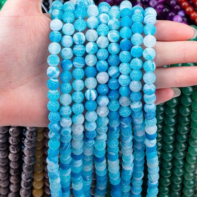 Agate azul con aguas frías con hilos de cuentas sueltas de piedra semi-preciosa Matte Frosted Agate agado agitado para joyería DIY