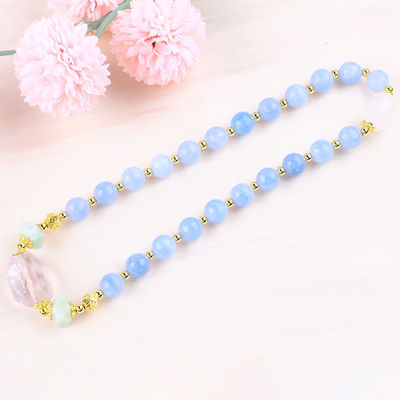 Brazalete de cuentas redondas hechas a mano de cristal azul de calcedonia doble capa multifacético para joyería