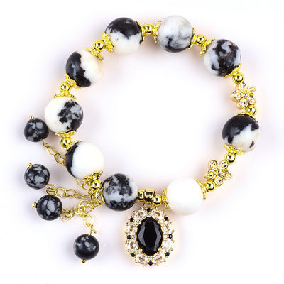 12 mm Zebra Blanca y Negra Jasper Pulseras de cuentas curativas para meditación