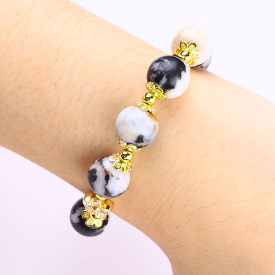 12 mm Zebra Blanca y Negra Jasper Pulseras de cuentas curativas para meditación