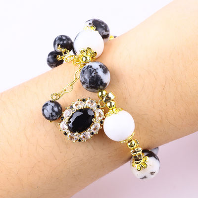 12 mm Zebra Blanca y Negra Jasper Pulseras de cuentas curativas para meditación