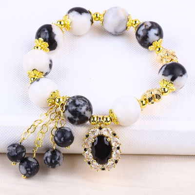 12 mm Zebra Blanca y Negra Jasper Pulseras de cuentas curativas para meditación