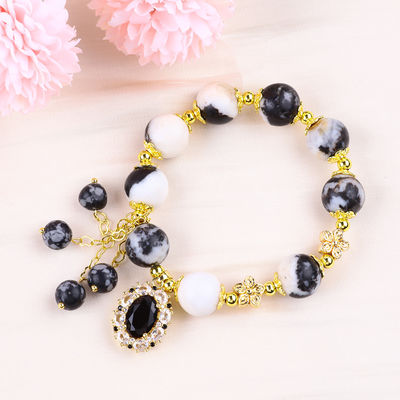 12 mm Zebra Blanca y Negra Jasper Pulseras de cuentas curativas para meditación