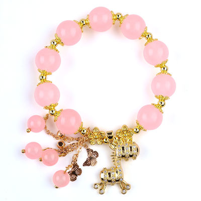 Pulsera de cuentas de cuarzo rosa de 12 mm personalizada con encanto de venado