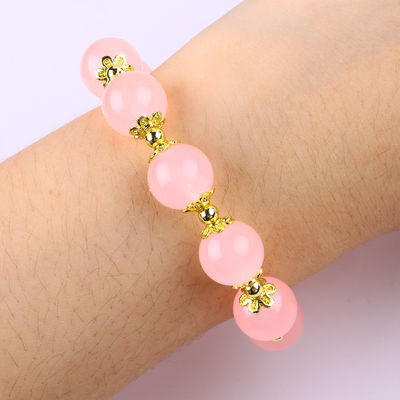Pulsera de cuentas de cuarzo rosa de 12 mm personalizada con encanto de venado