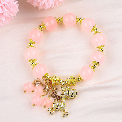 Pulsera de cuentas de cuarzo rosa de 12 mm personalizada con encanto de venado