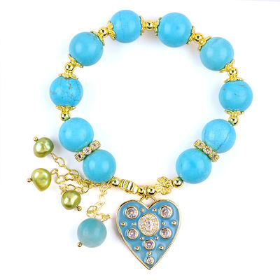 Brazalete de cristal azul turquesa de 12 mm Brazalete de encantamiento de estiramiento de corazón