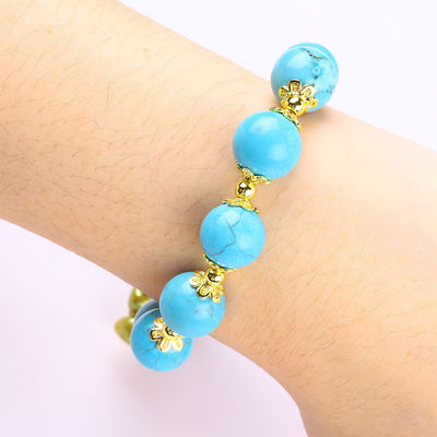 Brazalete de cristal azul turquesa de 12 mm Brazalete de encantamiento de estiramiento de corazón