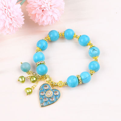 Brazalete de cristal azul turquesa de 12 mm Brazalete de encantamiento de estiramiento de corazón