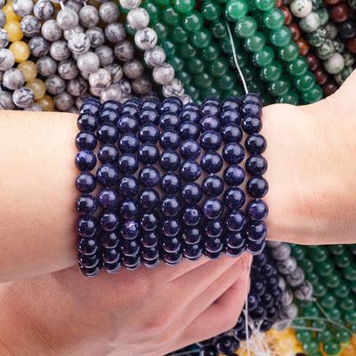 8 mm Perlas de piedra arenisca azul Perlas de piedra cristalina curativa para la fabricación de joyas