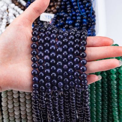 8 mm Perlas de piedra arenisca azul Perlas de piedra cristalina curativa para la fabricación de joyas