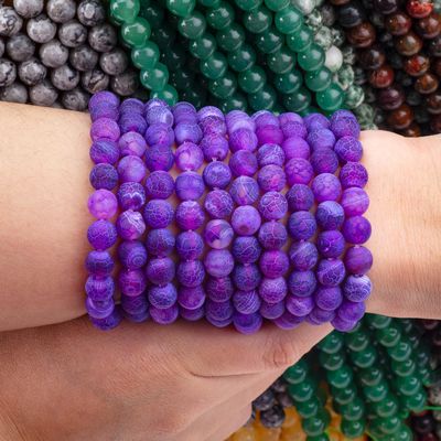 Ágata púrpura con pared suelta con hebras de perlas de piedra semipreciosa con hielo, ágata agitada agrietada para joyería DIY