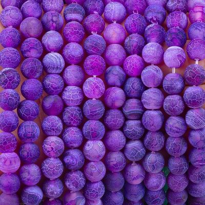 Ágata púrpura con pared suelta con hebras de perlas de piedra semipreciosa con hielo, ágata agitada agrietada para joyería DIY