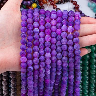 Ágata púrpura con pared suelta con hebras de perlas de piedra semipreciosa con hielo, ágata agitada agrietada para joyería DIY