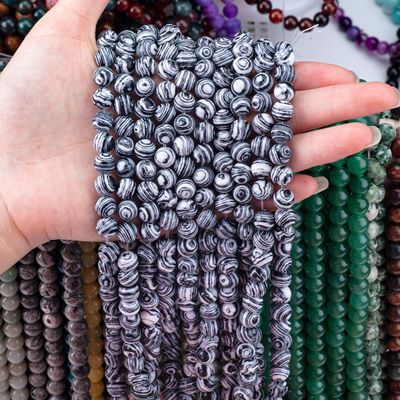 Zebra sintética Malaquita hebras de cuentas sueltas piedra semipreciosa blanca y negra para la fabricación de joyas