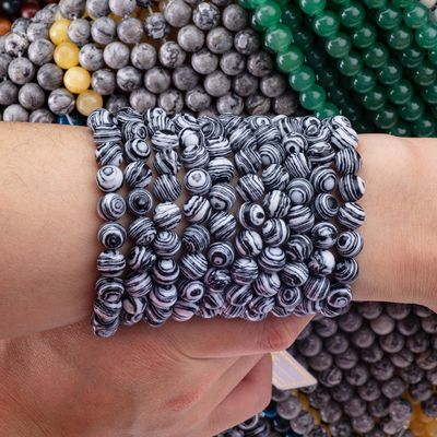 Zebra sintética Malaquita hebras de cuentas sueltas piedra semipreciosa blanca y negra para la fabricación de joyas