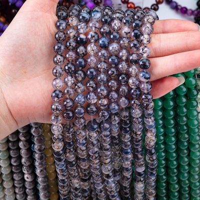 Venas de dragón negro ágata hilos de perlas sueltas piedra semipreciosa para hacer joyas