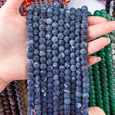 Agate azul oscuro con aguas frías con hilos de perlas semipreciosas piedra preciosa mate helada agate agate agitado para joyería DIY