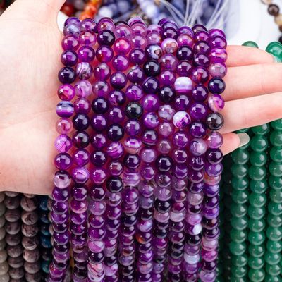 Ágata de color púrpura a rayas curativa 8 mm cuentas redondas de piedras preciosas para regalar