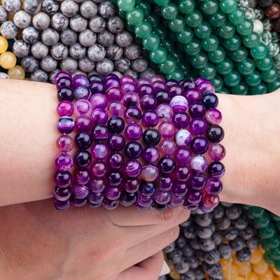 Ágata de color púrpura a rayas curativa 8 mm cuentas redondas de piedras preciosas para regalar