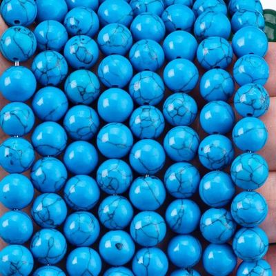 Azul turquesa 8 mm forma redonda lisa con perlas sueltas para herramientas de fabricación de joyas