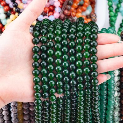 Jade verde negro de 8 mm pulido forma redonda lisa granel de cuentas para la fabricación de joyas de cuentas