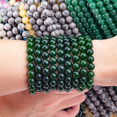 Jade verde negro de 8 mm pulido forma redonda lisa granel de cuentas para la fabricación de joyas de cuentas