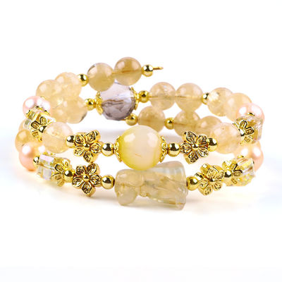 Brazalete de cristal de cítrico amarillo de 8 mm con tallado de perro
