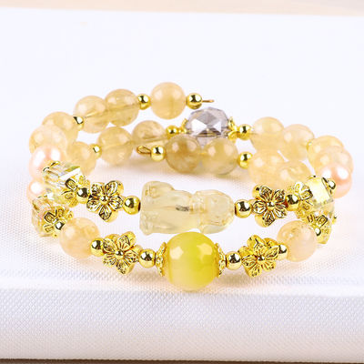 Brazalete de cristal de cítrico amarillo de 8 mm con tallado de perro