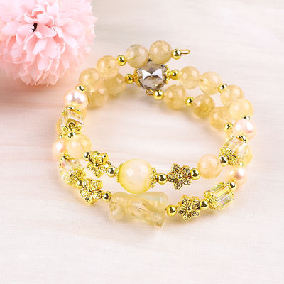 Brazalete de cristal de cítrico amarillo de 8 mm con tallado de perro