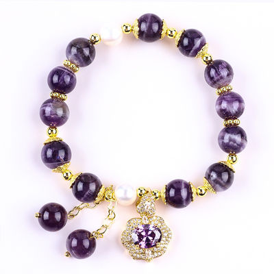 10mm de la Perla Sueño Ametista Piedra de Estiramiento Brazaletes con Bling Bling Purple Encanto