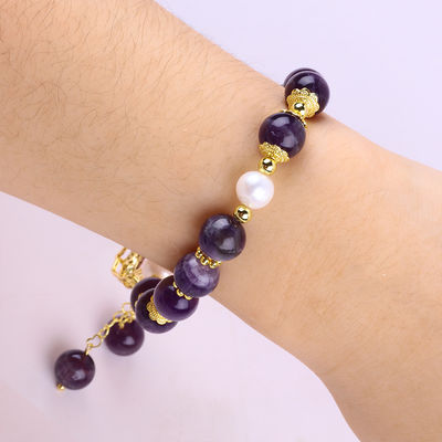 10mm de la Perla Sueño Ametista Piedra de Estiramiento Brazaletes con Bling Bling Purple Encanto