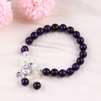 Ojo de tigre morado Pulseras de piedra semipreciosa de 8 mm con perlas Pulseras de piedra preciosa hechas a mano
