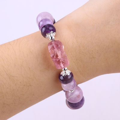14MM Violeta Mica Brazalete Fluorita Pixiu estiramiento de la pulsera de cuentas Brazalete trae la fortuna