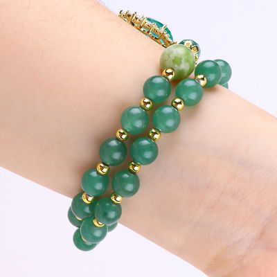 Forma ovalada Verde de piedra aventurina con pulsera de cuentas Doble capa