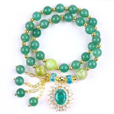 Forma ovalada Verde de piedra aventurina con pulsera de cuentas Doble capa