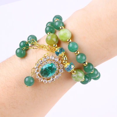 Forma ovalada Verde de piedra aventurina con pulsera de cuentas Doble capa