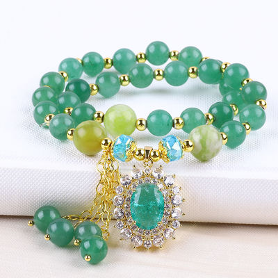 Forma ovalada Verde de piedra aventurina con pulsera de cuentas Doble capa
