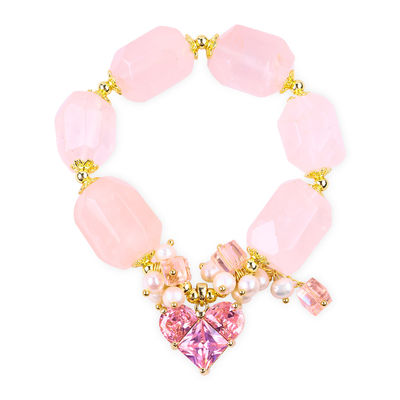Brazalete de piedra preciosa hecha a mano con amuletos ajustables Brazalete de piedra natural de cuarzo rosa Joyería de perlas para fiesta Uso diario