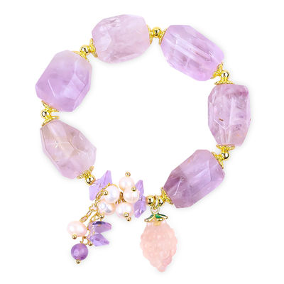 Brazalete de piedra preciosa hecha a mano con amuletos ajustables Brazaletes de amatista de piedra natural joyas de perlas para fiesta uso diario