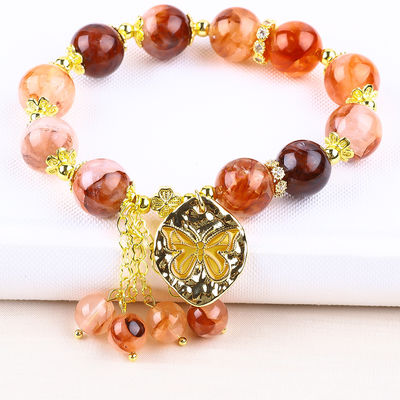 Arte hecho a mano de piedras preciosas con cuentas Brazalete de hematita Cuartzo Esfera de piedra Brazalete de mariposas ajustable Brazalete para fiesta
