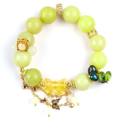 Brazalete con cuentas de piedras preciosas hechas a mano Brazalete de piedra de jade y limón Brazalete de amuletos ajustable Brazalete para el uso diario de la fiesta
