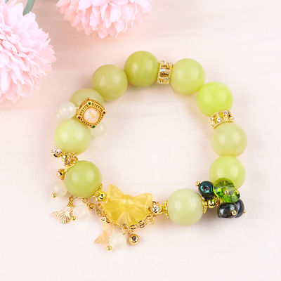 Brazalete con cuentas de piedras preciosas hechas a mano Brazalete de piedra de jade y limón Brazalete de amuletos ajustable Brazalete para el uso diario de la fiesta