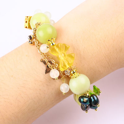 Brazalete con cuentas de piedras preciosas hechas a mano Brazalete de piedra de jade y limón Brazalete de amuletos ajustable Brazalete para el uso diario de la fiesta