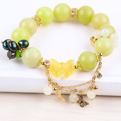 Brazalete con cuentas de piedras preciosas hechas a mano Brazalete de piedra de jade y limón Brazalete de amuletos ajustable Brazalete para el uso diario de la fiesta