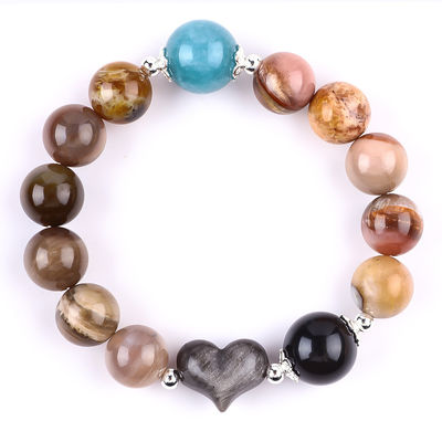 Brazalete con cuentas de piedra preciosa hecha a mano Brazalete de piedra natural petrificada de madera Brazalete ajustable de amuletos de piel Brazalete para la fiesta diaria