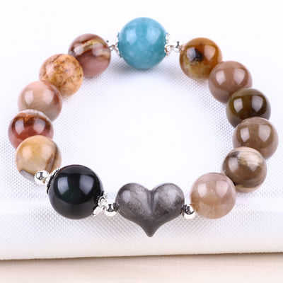 Brazalete con cuentas de piedra preciosa hecha a mano Brazalete de piedra natural petrificada de madera Brazalete ajustable de amuletos de piel Brazalete para la fiesta diaria